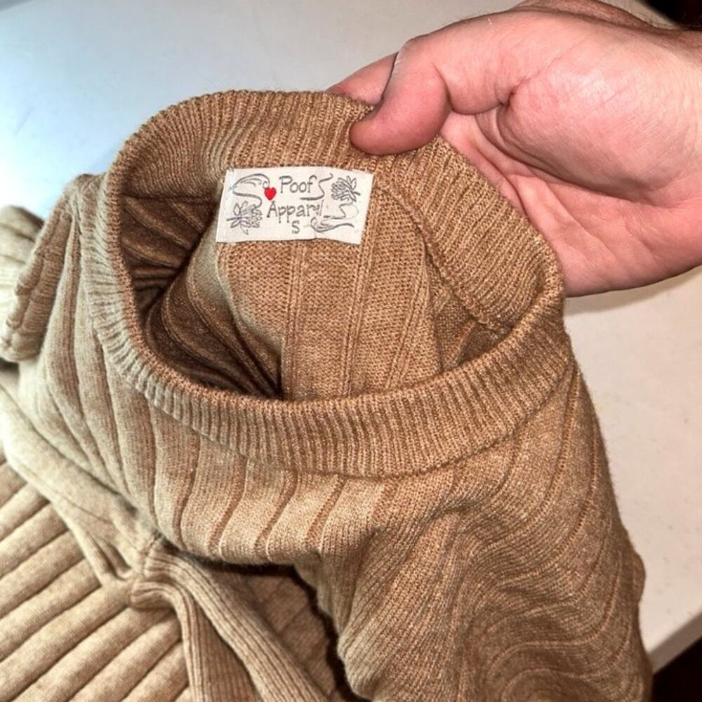 Poof Apparel Tan Ribbed Knit Cardigan
